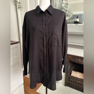 H&M Women’s Black Linen Oversized Button-Down Shirt